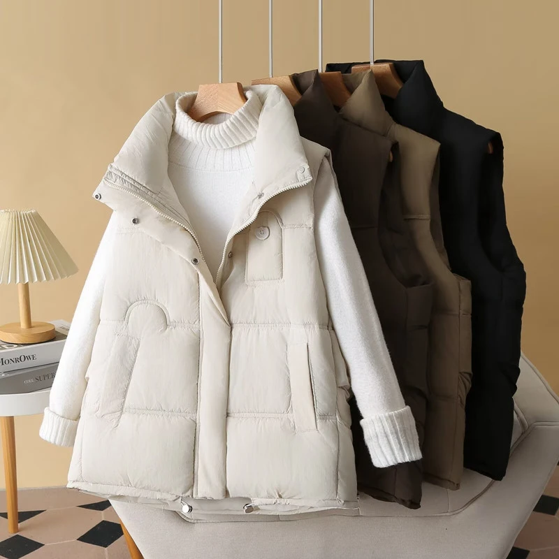 大码女装胖妹妹韩版显瘦加厚棉马甲秋冬百搭宽松休闲无袖棉服外套