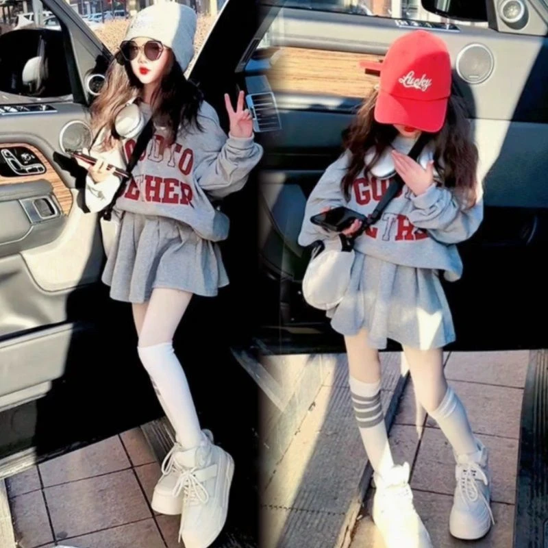 女童春装网红套装洋气2024新款韩版时髦裙子大童装女孩春秋衣服潮