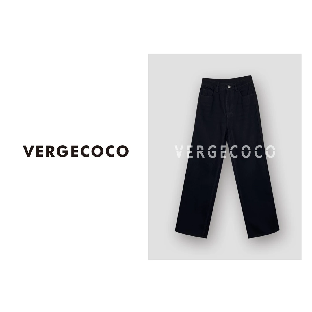 VERGECOCO 小黑裤直筒牛仔裤秋季显瘦百搭简约裤子23V2W5278