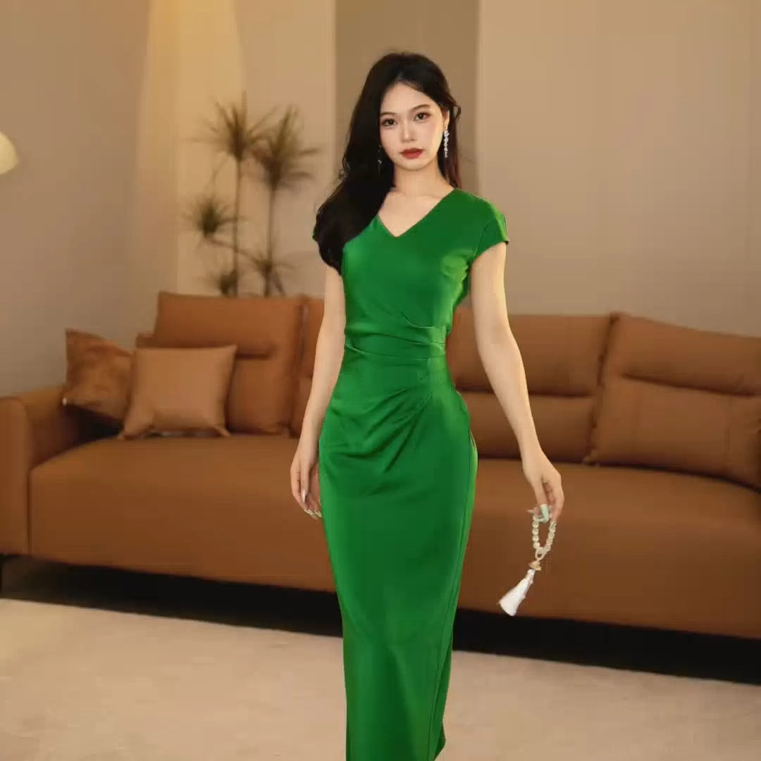 【萱萱】夏季新款法式风端庄显瘦时尚气质修身女装长款连衣裙-CY147