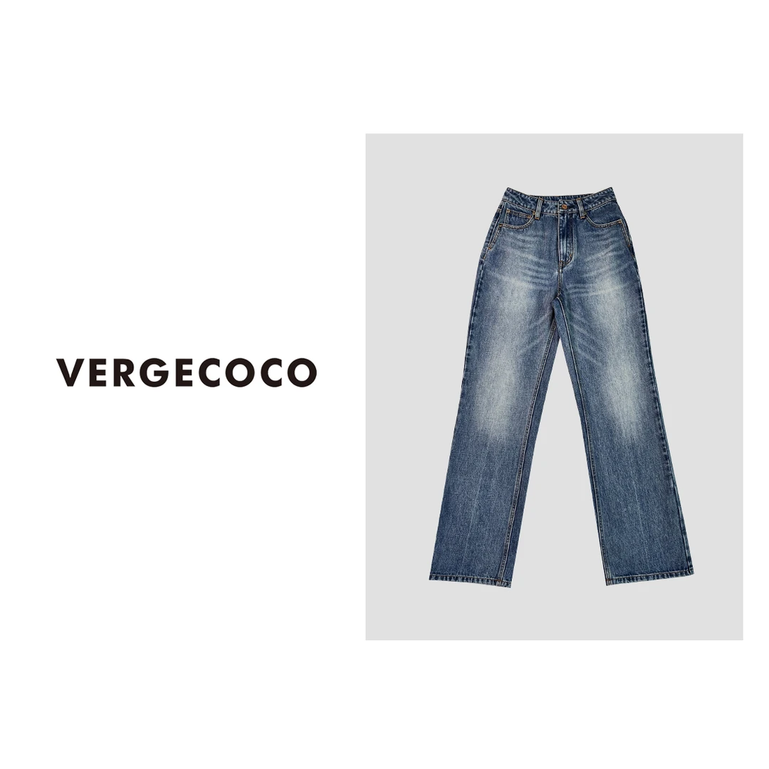 VERGECOCO 棉猫须磨白蓝色水洗牛仔裤23V2W5311