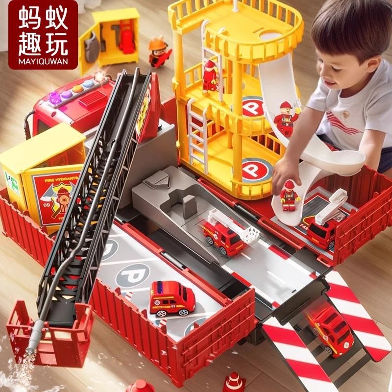 超大号消防车玩具儿童变形卡车货柜车工程车套装合金小汽车3到9岁