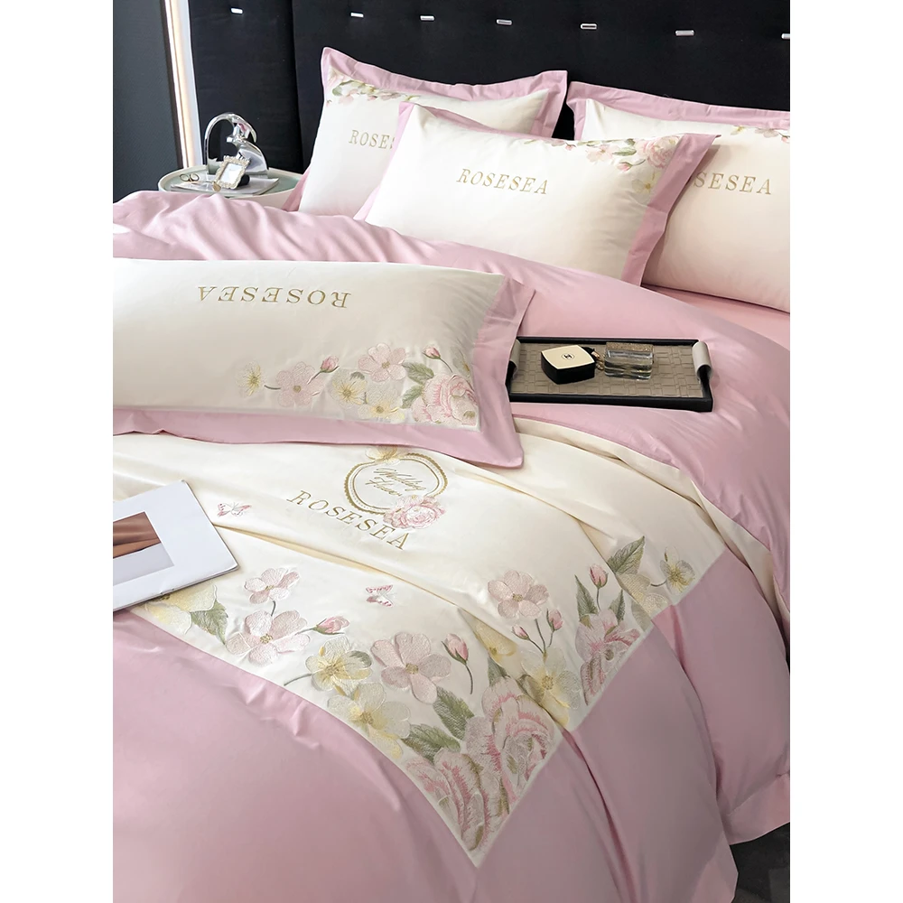 水星系列家纺2023新款冬季加厚180支纯棉磨毛四件套全棉刺绣床单