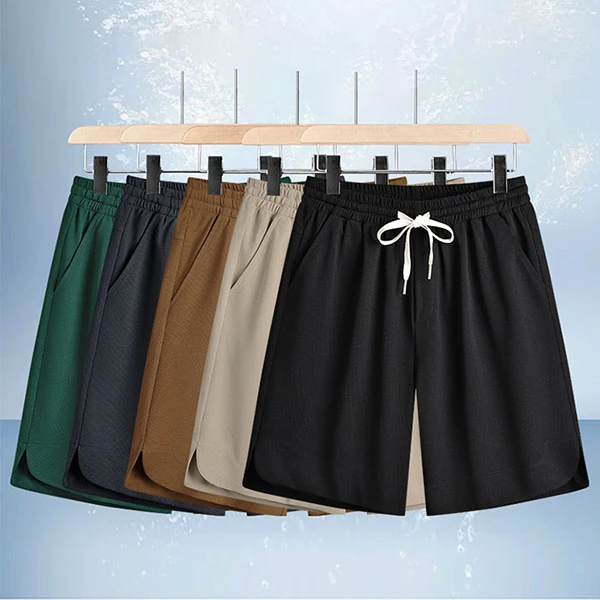 男士加肥加大码松紧腰纯色宽松运动带抽绳短裤5078