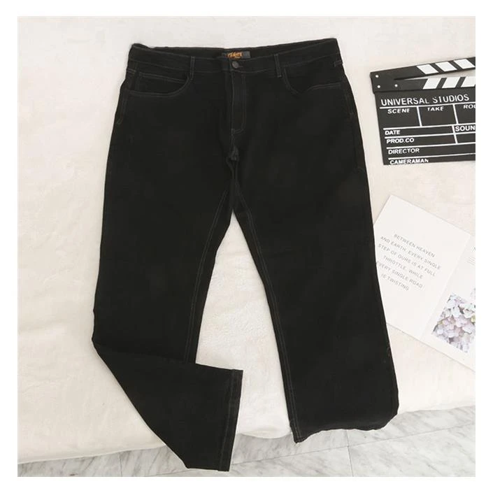 春秋冬3尺6胖子300斤加肥加大码男肥佬宽松弹力牛仔直筒高腰长裤1