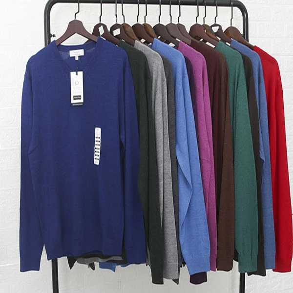 秋冬新款外贸男士加肥加大码宽松休闲纯色V领长袖保暖针织毛衣14