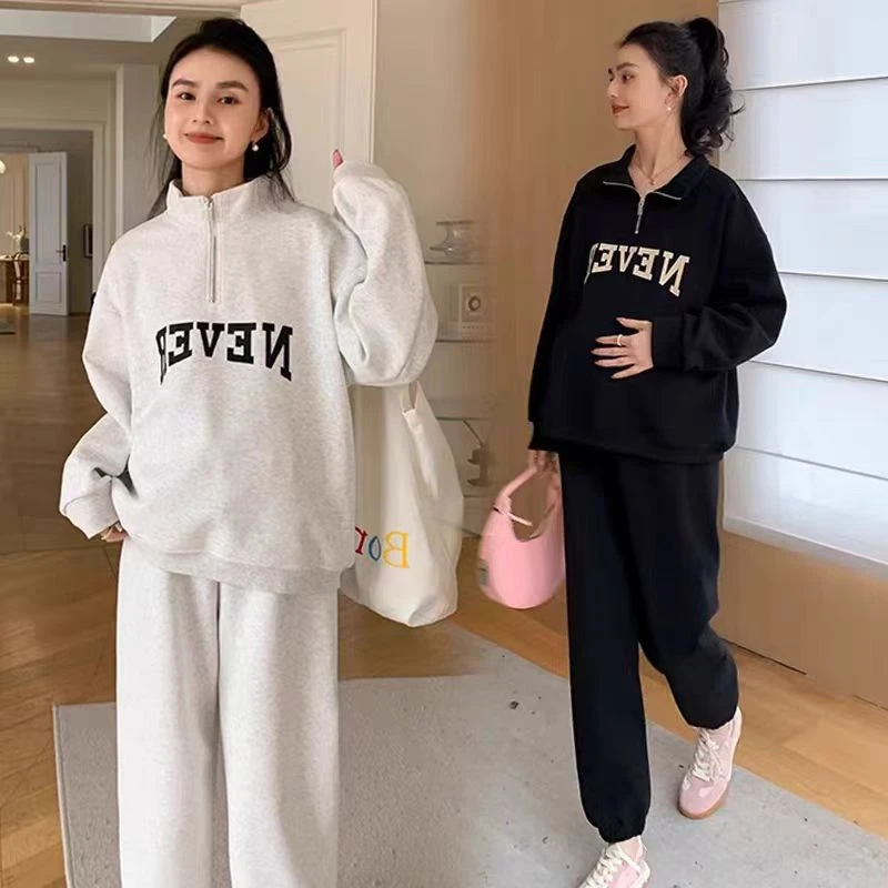 孕妇装休闲运动套装春秋新款百搭慵懒极简风卫衣束脚卫裤两件套