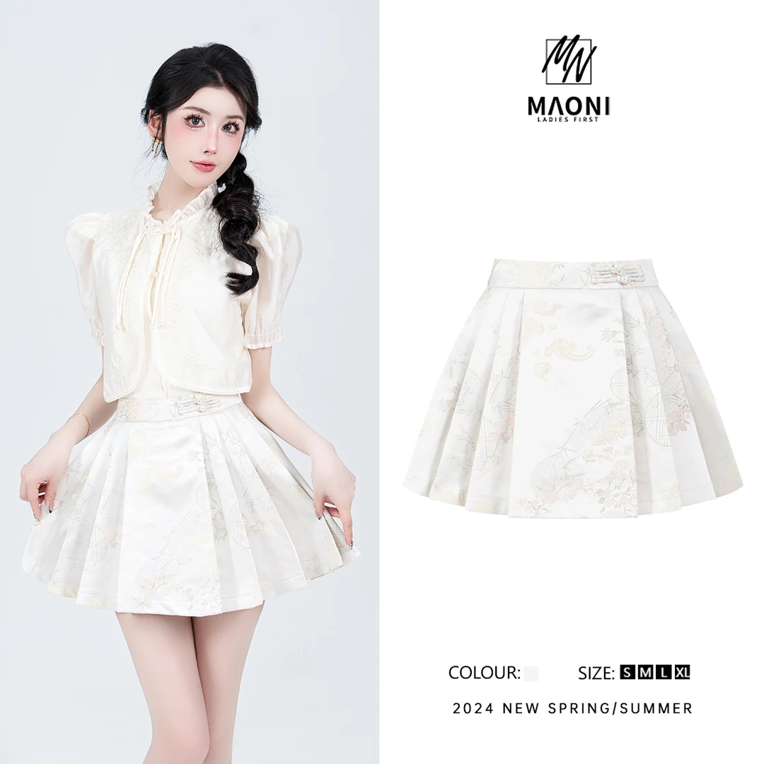 清-毛妮Peshe【小清新】2024夏季新中式简约女防走光短裤裙女D9233