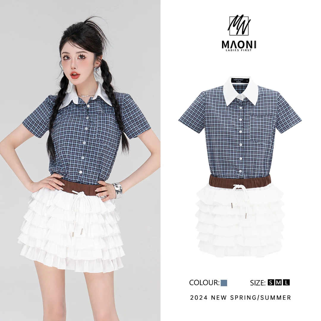 清-毛妮Peshe【月光舞曲】2024夏森系清凉拼接时髦连衣裙D9477