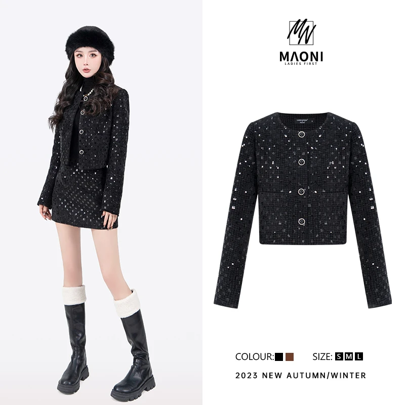 清-毛妮Peshe【轻奢贵气】热力感反季小香亮片重工短外套冬D8979