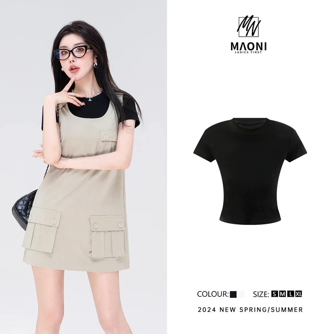 清-毛妮Peshe【基础必入款】2024夏时髦纯色圆领显瘦T恤 D9426