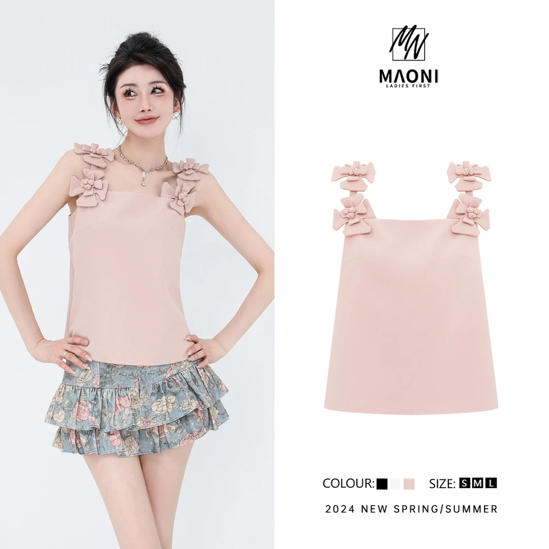 清-毛妮Peshe【蔷薇日记】2024夏别致立体花朵设计感吊带背心D9436