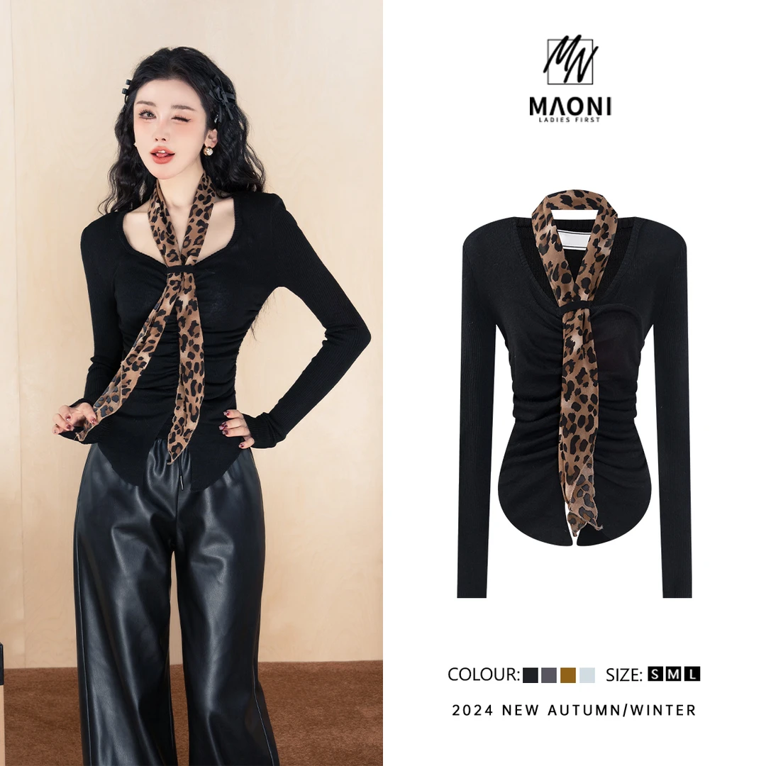 清-毛妮Peshe【姐姐】2024秋冬褶皱纯欲毛针织衫配丝巾L1057