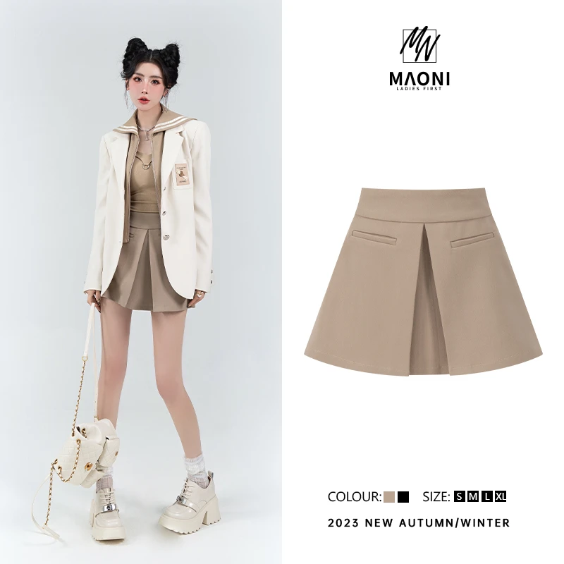 清-毛妮Peshe【高腰阔腿】2024年春款小众设计感显瘦半身裙D8922