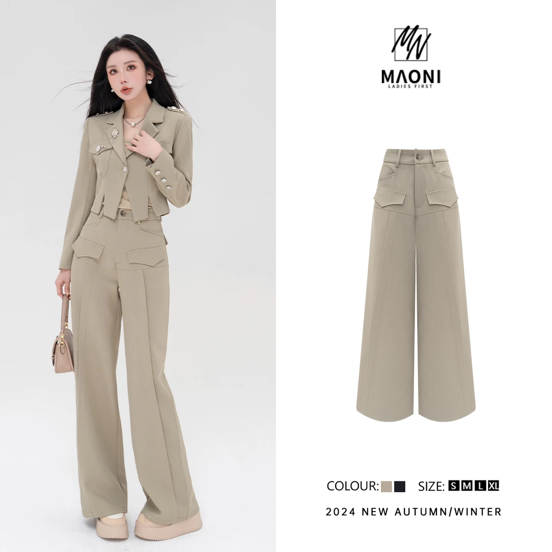 清-毛妮Peshe【舒适基调】2024秋时髦穿搭直筒高腰宽松休闲裤D9556