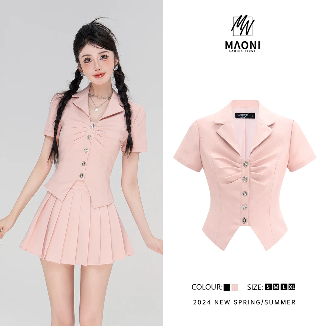 清-毛妮Peshe【蜜桃乌龙】2024夏款减龄褶皱设计感时髦短衬衫D9470