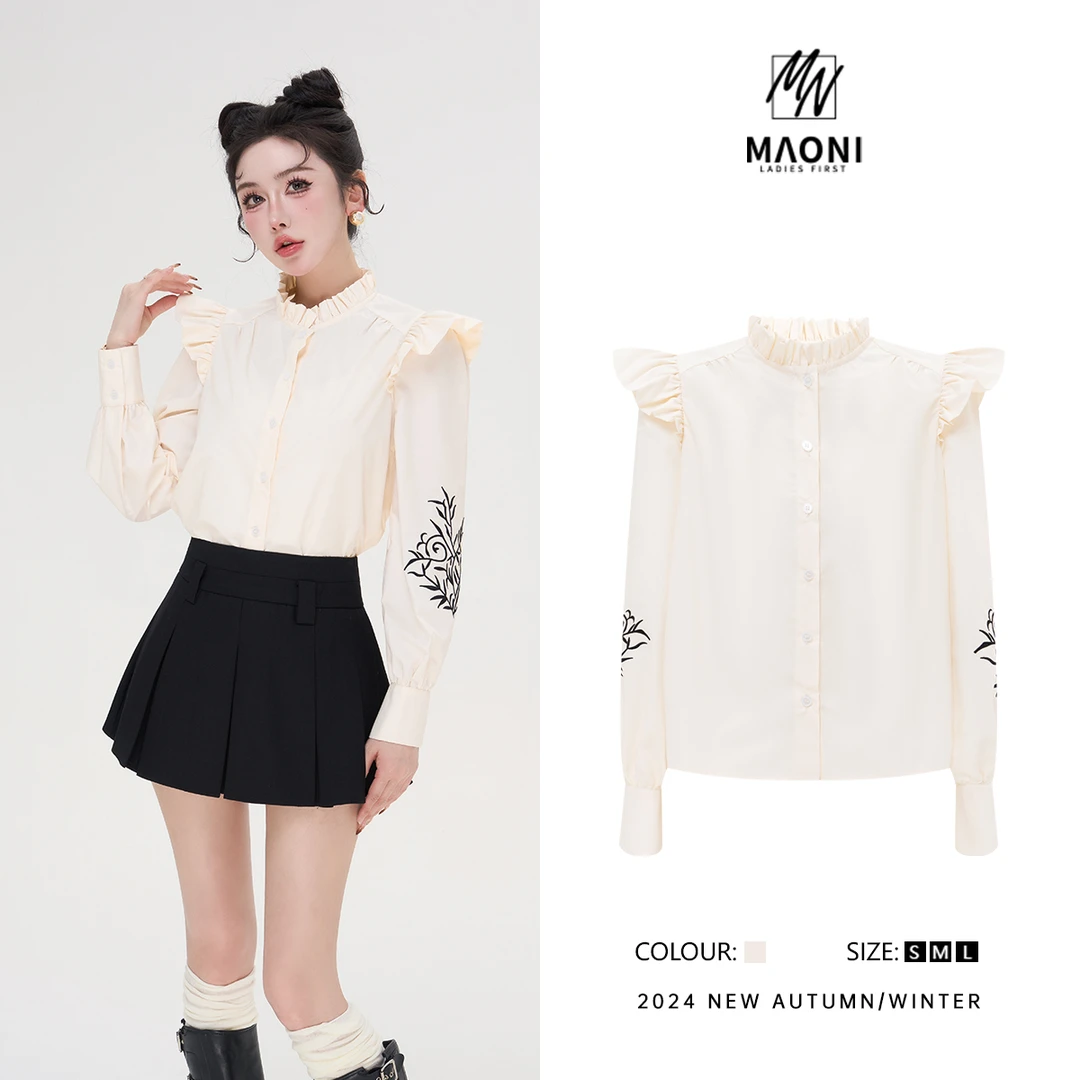 毛妮Peshe【文艺少女】2025秋小飞袖甜美公主风百搭时尚衬衫D9758