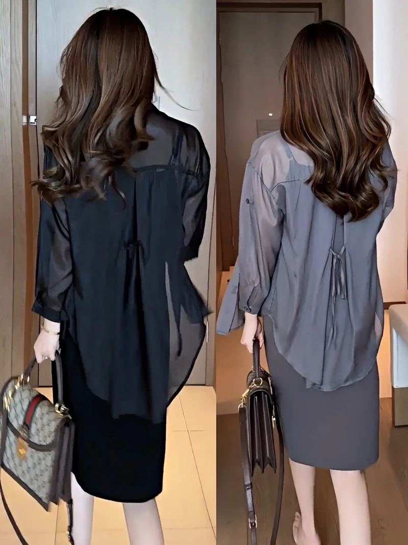 洋气网红百搭高档防晒衣女夏季中长款冰丝衬衫户外防晒服轻薄外套