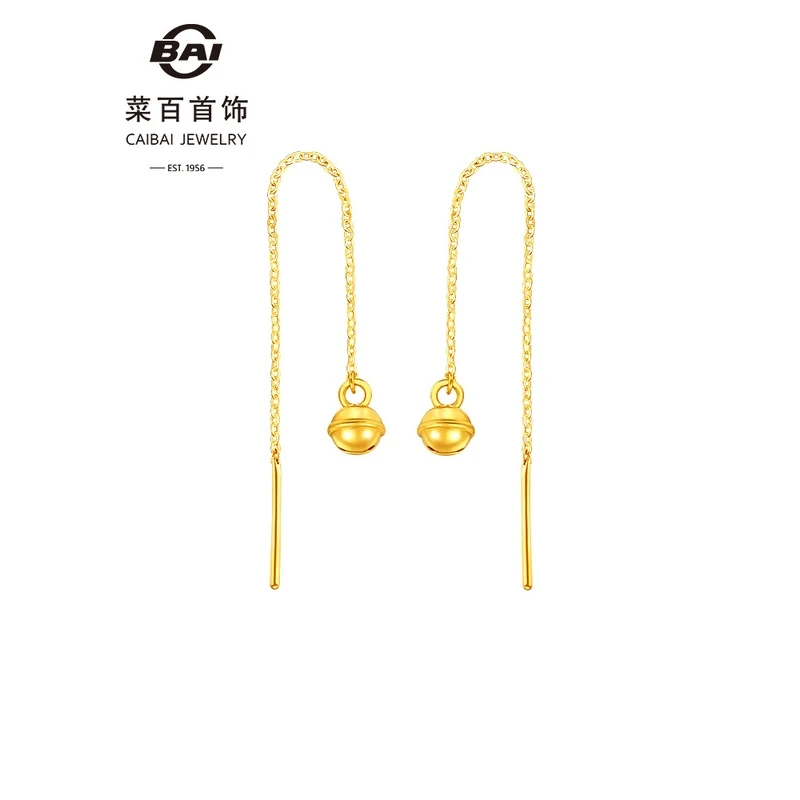 菜百首饰 黄金耳饰 足金时尚潮流5G闪耀金铃铛足金耳线简约女