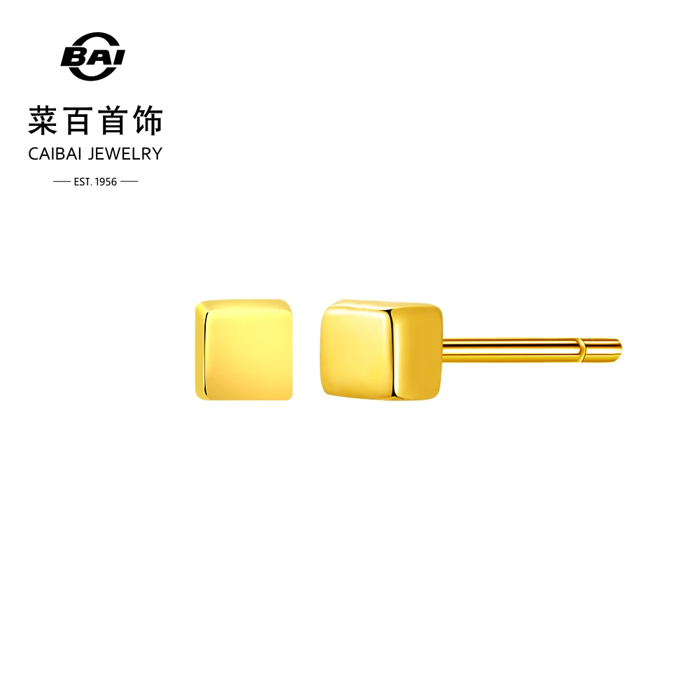 菜百首饰5G金小方块耳钉女新款足金设计感百搭耳饰计价