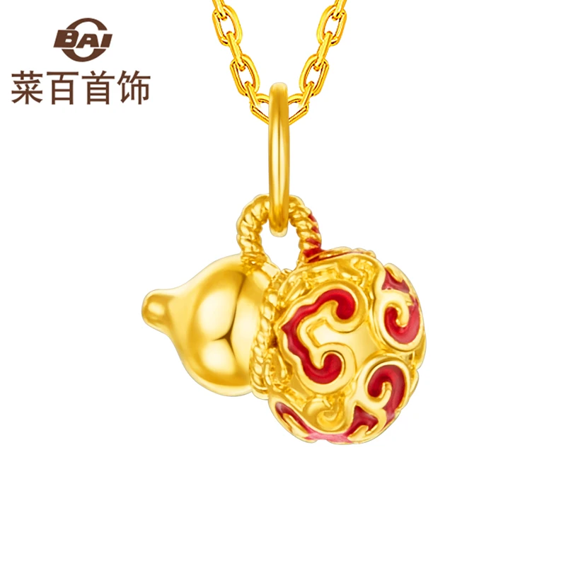 菜百首饰 黄金吊坠 足金鎏彩葫芦福禄吊坠 定价