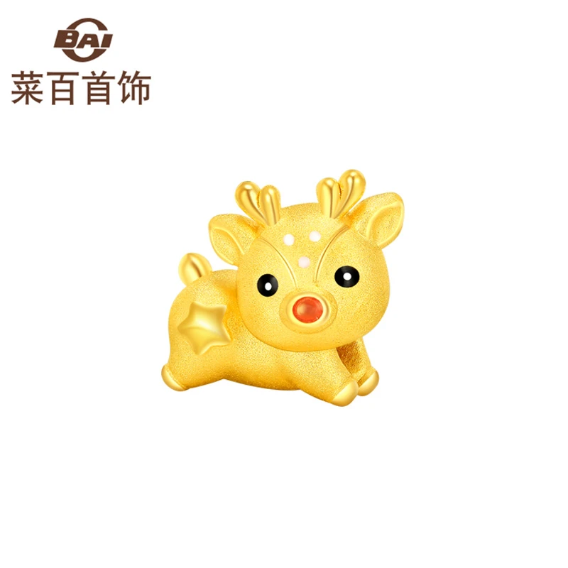菜百首饰黄金转运珠足金可爱小麋鹿串珠转运珠圣诞礼物