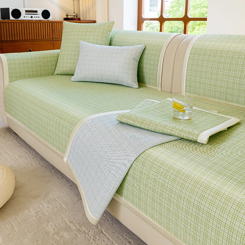 也米冰丝沙发垫夏季防滑皮套罩新款高级感凉席坐垫小香风靠背盖布