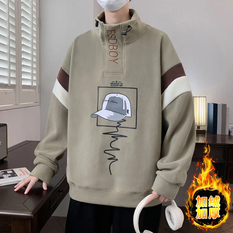 秋冬季加绒卫衣男孩12-15岁青少年学生加厚上衣13大童冬装长袖T恤