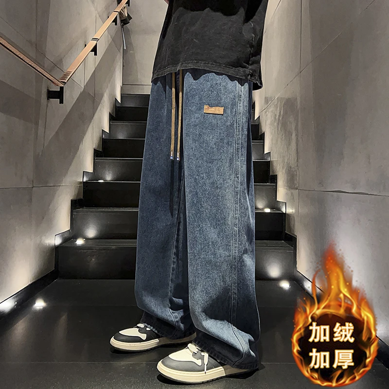 秋冬款牛仔裤12岁男孩13初高中学生14加绒加厚裤子15大童休闲长裤