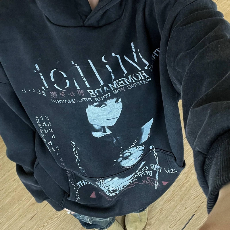 【小帅贝斯】套头潮牌个性重磅连帽秋冬宽松百搭男女印花卫衣