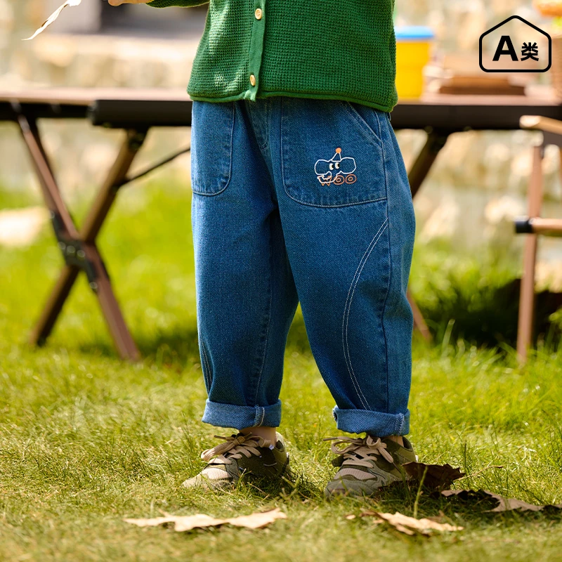 棉花堂秋季新款儿童牛仔裤男孩女孩潮款出门上学牛仔长裤F242075