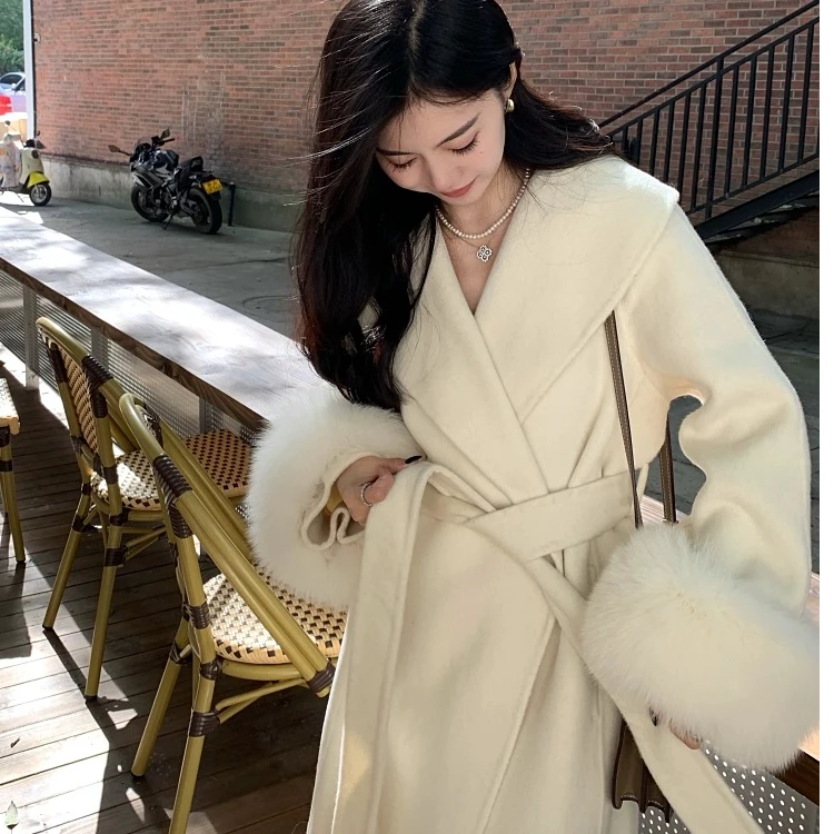 狐狸毛双面羊毛大衣长款加厚秋冬气质