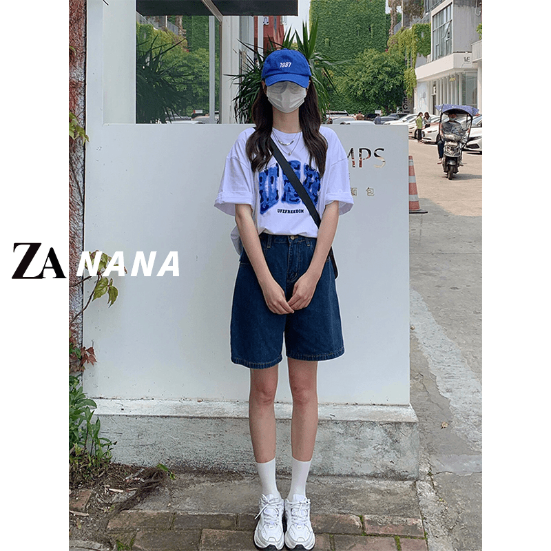 复古五分牛仔短裤女2024年夏季新款高腰显瘦宽松薄款阔腿5分中裤