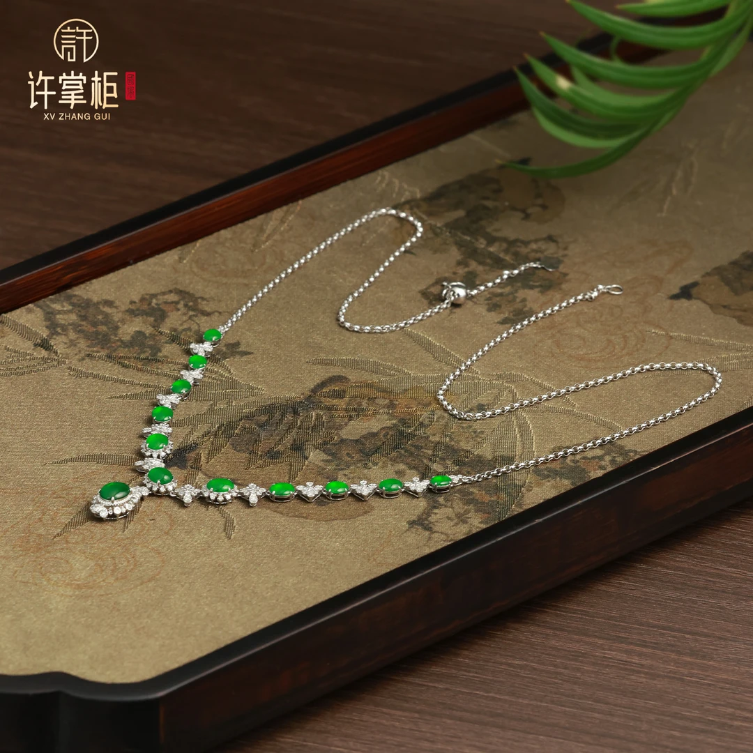 YGY｜瑞翠盈祥 18K金翡翠项链天然缅甸翡翠A货原创辣绿蛋面配饰