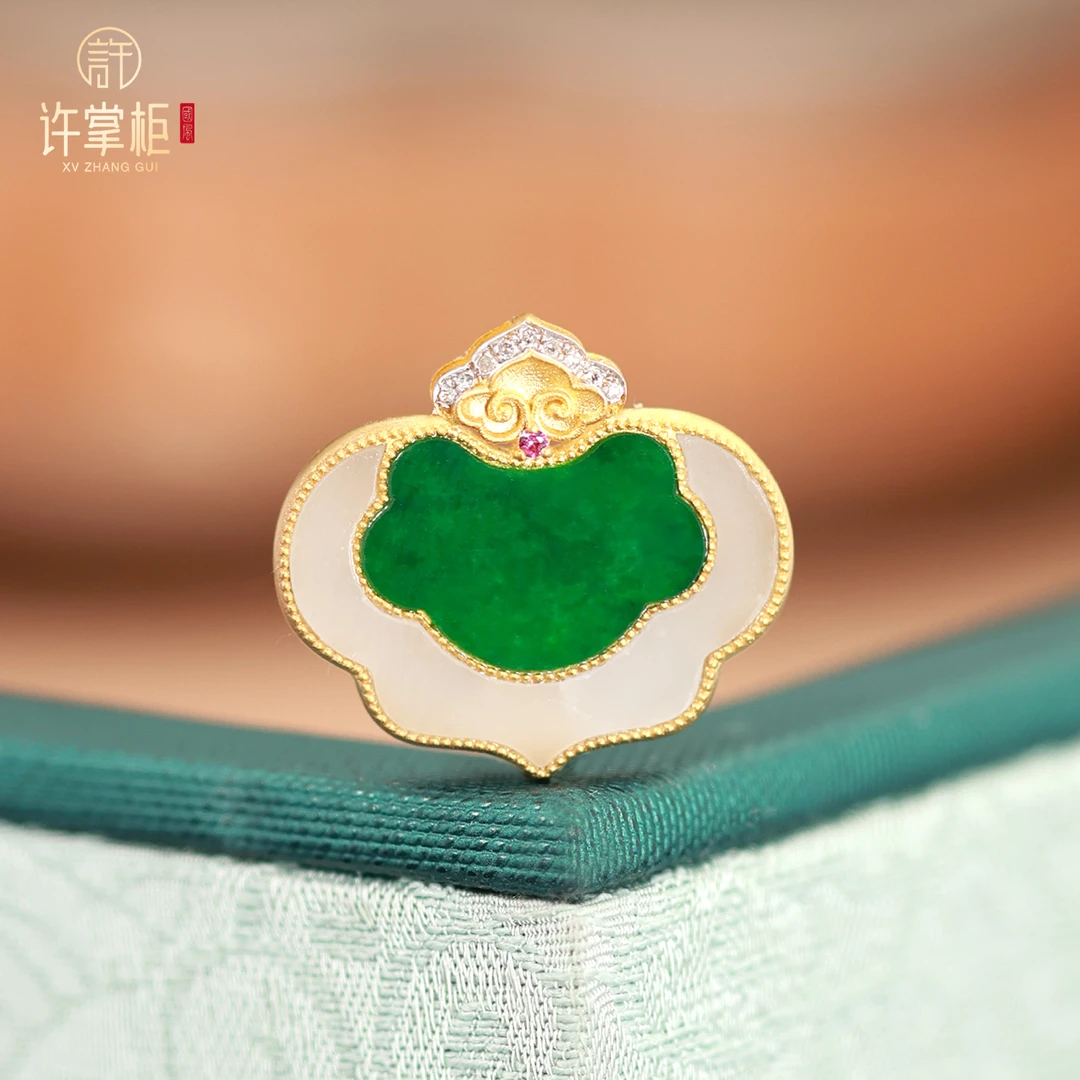 YGY｜18K金镶嵌如意锁吊坠天然缅甸翡翠A货国潮原创设计优雅