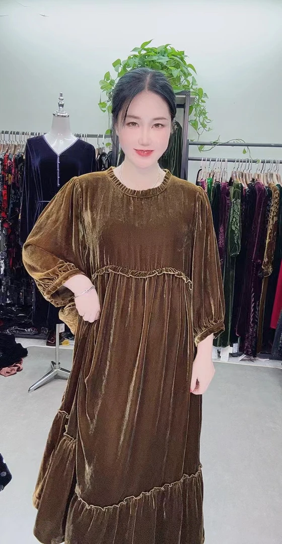 中老年桑蚕丝韩版波浪大码连衣裙女装时尚