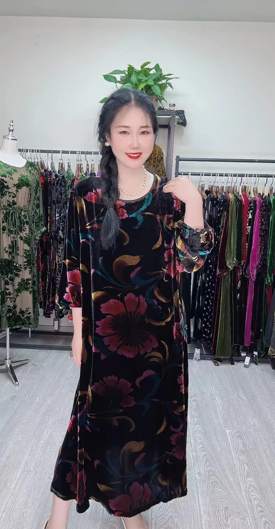 中老年桑蚕丝连衣裙CD678大码女装时尚高端高档妈妈装