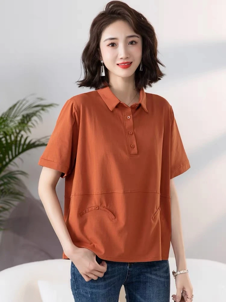 【4号车041-060】休闲夏季宽松polo衫翻领短袖女装百搭显瘦时尚大码