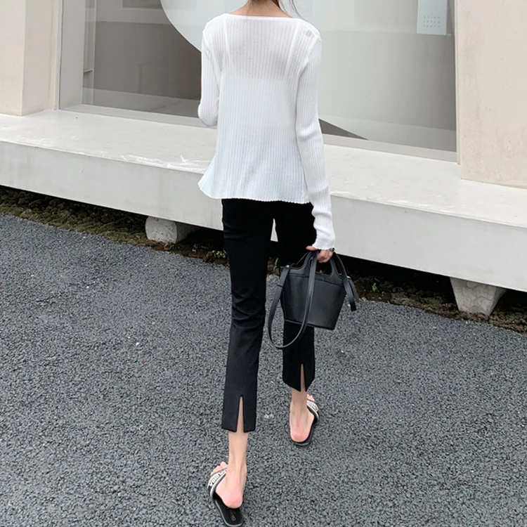 夏季烟管西装裤女九分裤薄款高腰小个子后开叉直筒裤女八分烟管裤