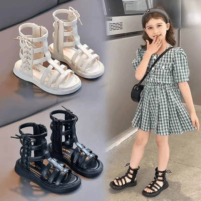 嘟米希 女童凉鞋罗马凉鞋夏款时尚夏季新款儿童中大童女孩黑色高帮公主鞋