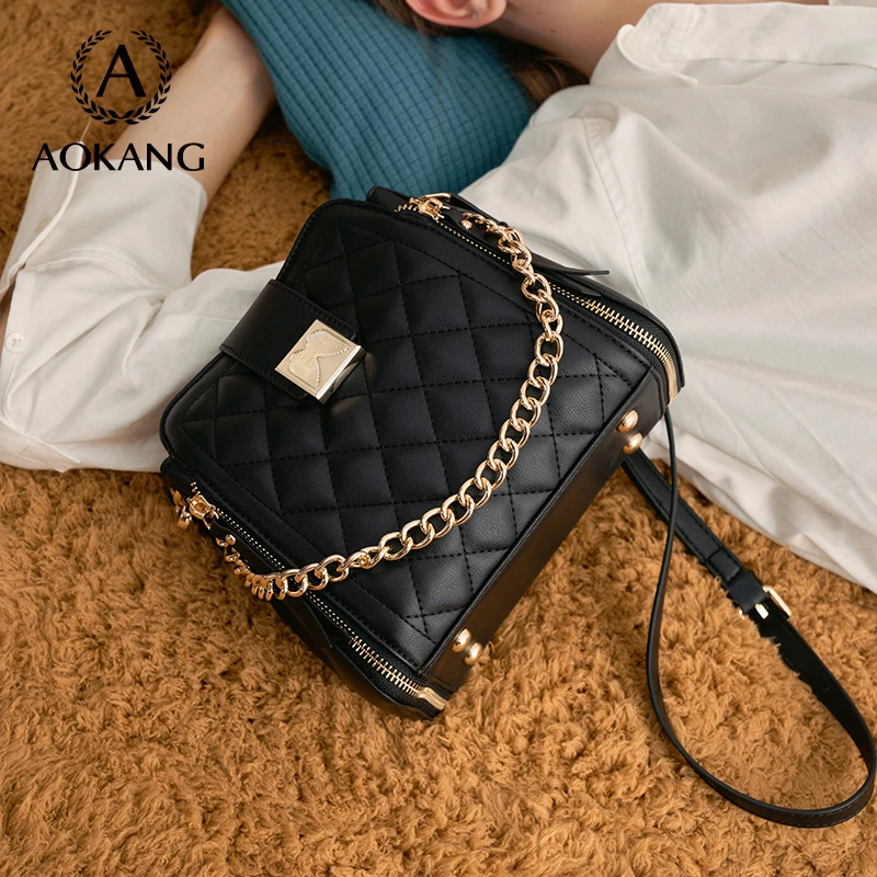 奥康2024新款时尚百搭单肩绿色系包包流行链条包水桶小包包-1464