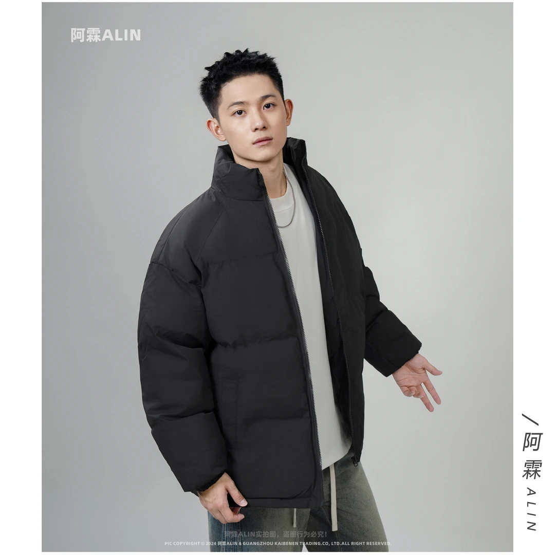 NHNE 秋冬加厚保暖纯色立领款面包服简约休闲百搭情侣棉衣外套