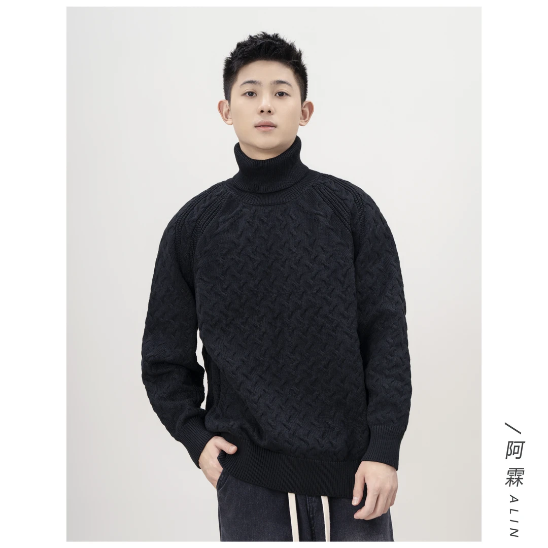 【ALIN】秋冬韩版高领款交叉编织纹理时尚百搭保暖圆领针织衫E33231