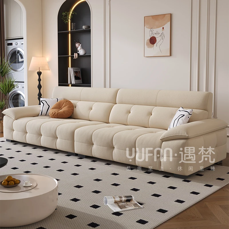 遇梵牛奶绒布沙发家用客厅可定制大坐深直排多人位布艺沙发组合