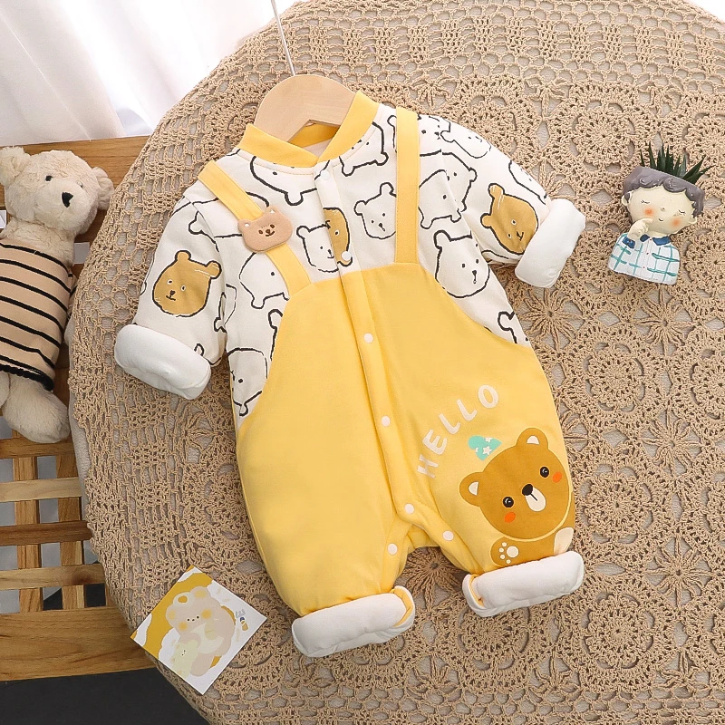 新生婴儿冬款连体衣棉服加厚宝宝秋冬衣服卡通超萌小熊外出服哈衣