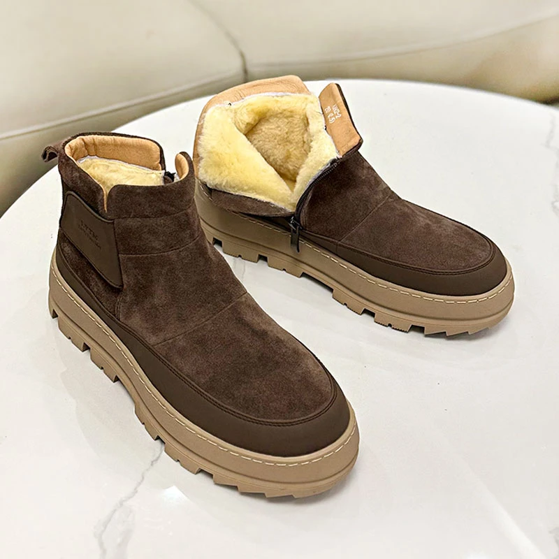皮毛一体雪地靴男冬季加绒加厚保暖休闲拉链高帮抗寒东北大棉鞋子