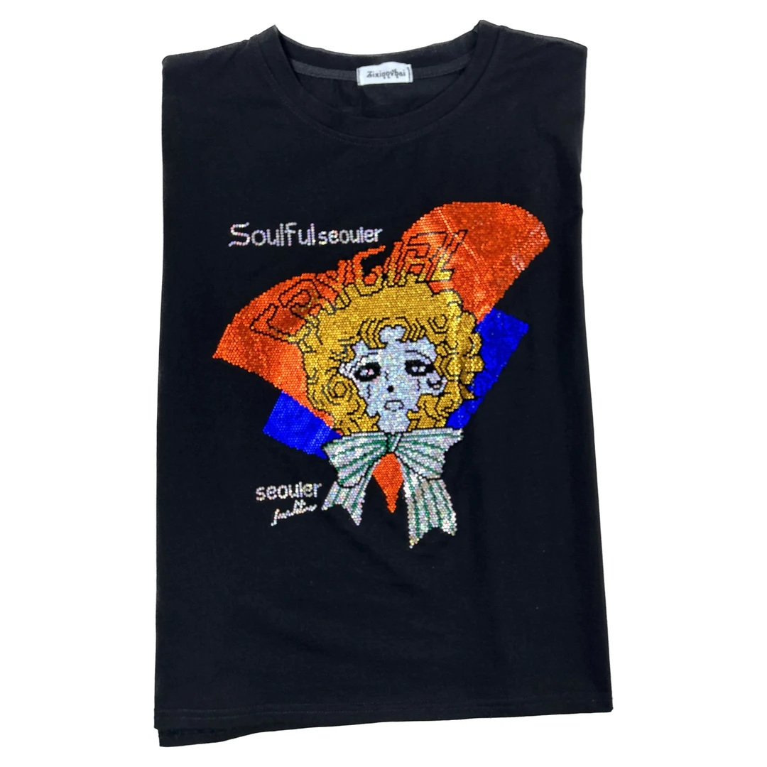 春夏短袖潮流个性圆领120斤一170斤重工卡通大码轻奢时尚休闲女装