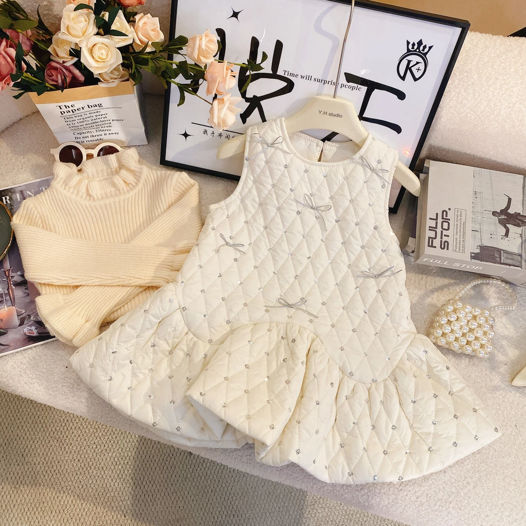 M2024年冬季新款女童加绒加厚保暖小女孩亮片连衣裙6259