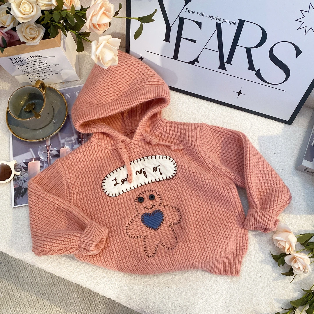 M.2025女童春季新款洋气百搭连帽毛衣7362