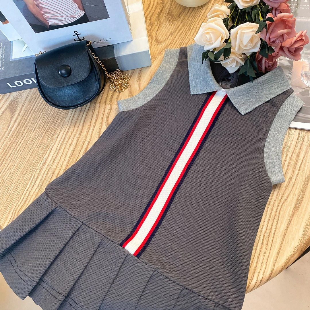 M女童无袖POLO深灰连衣裙高级童装夏装学院风公主裙8092